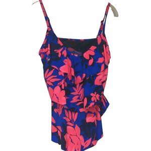 Tankini Top Size M Tiered Aqua Green  Swimsuit Hawaii Flounce Blue Pink Floral